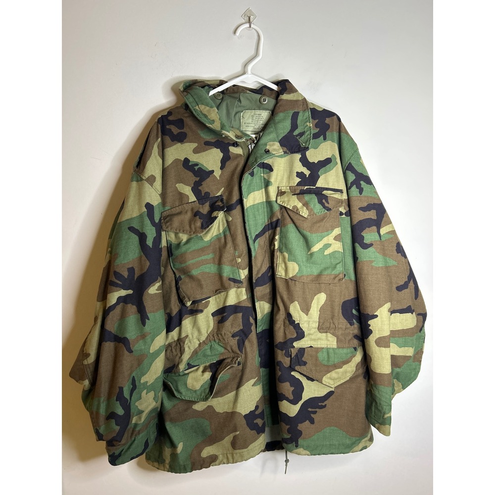 Vintage 1993 M65 American Apparel Military Camo Field Jacket w/Hood Mens XL Reg